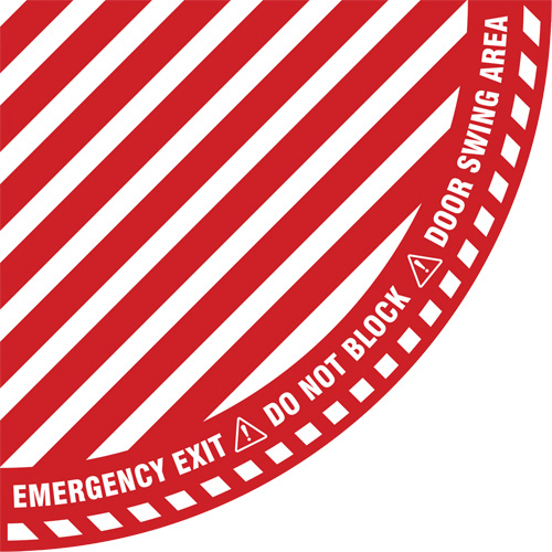 "Emergency Exit" Quarter Circle Swing Door Floor Sign, Adhesive, English with Pictogram Canadian Safety Group Inc.