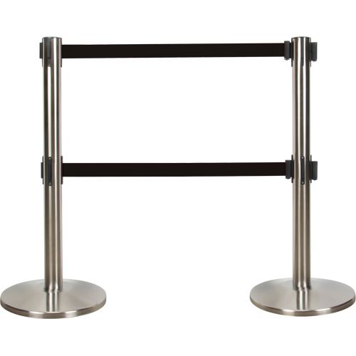 Barri&egrave;re pour le contr&ocirc;le des foules &agrave; courroie double, Acier, 35" h, Ruban Noir, Longueur du ruban 7' Canadian Safety Group Inc.