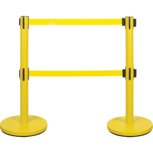 Dual Belt Crowd Control Barrier, Steel, 35" H, Yellow Tape, 7' Tape Length Canadian Safety Group Inc.