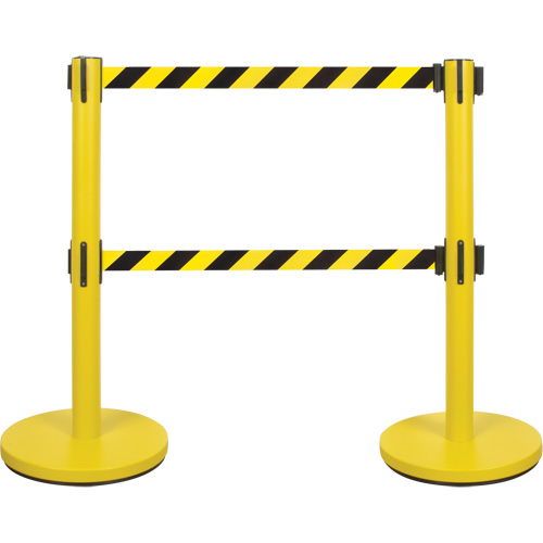 Dual Belt Crowd Control Barrier, Steel, 35" H, Black/Yellow Tape, 7' Tape Length Canadian Safety Group Inc.