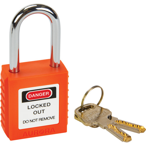 Verrou de s&eacute;curit&eacute;, Orange, Cl&eacute;s diff&eacute;rentes, Thermoplastique, Largeur de 1-1/2" Canadian Safety Group Inc.