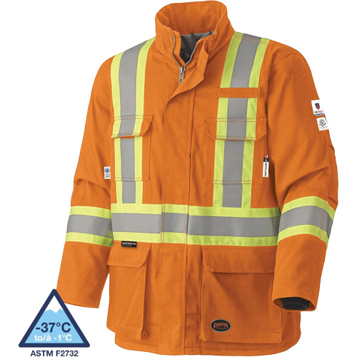 5533 Manteau de s&eacute;curit&eacute; ignifuge, Petit, Orange haute visibilit&eacute;, 58 cal/cm² Canadian Safety Group Inc.