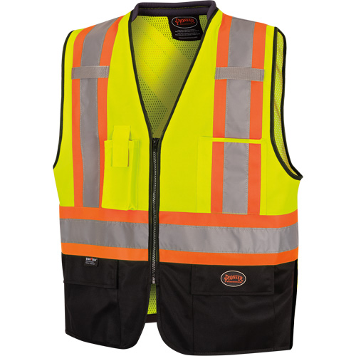 6895 Veste de s&eacute;curit&eacute; haute visibilit&eacute; bicolore avec fermeture &agrave; glissi&egrave;re sur tout le devant, Noir/Jaune lime haute visibilit&eacute;, 2T-Grand/3T-Grand, Polyester Canadian Safety Group Inc.