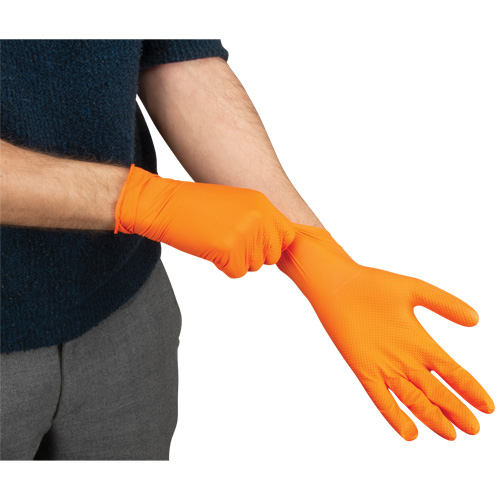 Heavyweight Tactile Grip Examination Gloves, Large, Nitrile, 8-mil, Powder-Free, Orange, Class 2 Canadian Safety Group Inc.