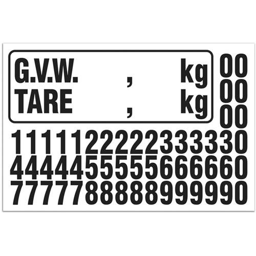 Trousse de num&eacute;rotation de la masse brute du v&eacute;hicule (MBV) pour camion, Num&eacute;ros/lettres/ponctuation assortis, Noir Canadian Safety Group Inc.