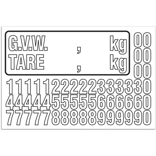 Trousse de num&eacute;rotation de la masse brute du v&eacute;hicule (MBV) pour camion, Num&eacute;ros/lettres/ponctuation assortis, Blanc Canadian Safety Group Inc.
