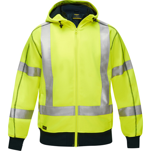 Coton ouat&eacute; doubl&eacute; de sherpa avec capuchon &agrave; fermeture &eacute;clair compl&egrave;te et X au dos Bisley, Petit, Jaune lime haute visibilit&eacute; Canadian Safety Group Inc.