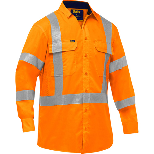 Chemise de travail &agrave; manches longues et X au dos Bisley avec X-Airflow, Poly-coton, Petit, Orange haute visibilit&eacute; Canadian Safety Group Inc.