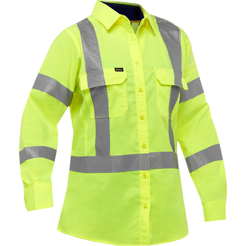 Chemise de travail &agrave; manches longues et X au dos Bisley avec X-Airflow pour femmes, Poly-coton, Petit, Jaune lime haute visibilit&eacute; Canadian Safety Group Inc.