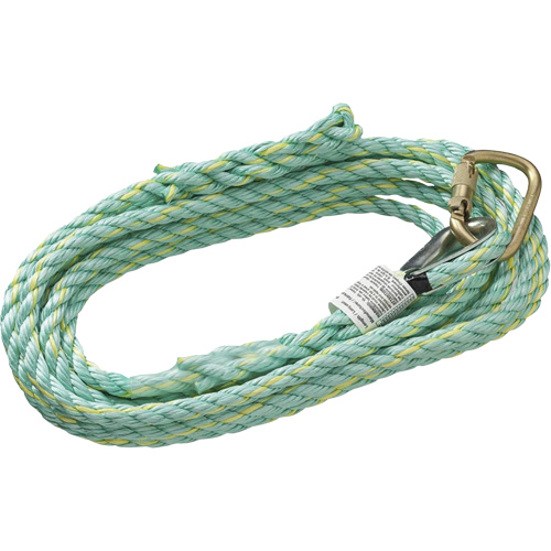 VL-1115-25 Cordage de s&eacute;curit&eacute; vertical avec mousqueton d'ancrage &agrave; une extr&eacute;mit&eacute; & &eacute;clisse dorsale d'extr&eacute;mit&eacute; &agrave; la traîne, Copolym&egrave;re Canadian Safety Group Inc.