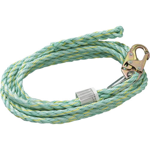 VL-1125-25 Cordage de s&eacute;curit&eacute; vertical avec mousqueton d'ancrage &agrave; une extr&eacute;mit&eacute; & &eacute;clisse dorsale d'extr&eacute;mit&eacute; &agrave; la traîne, Copolym&egrave;re Canadian Safety Group Inc.