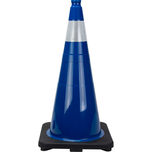C&ocirc;ne de signalisation de premi&egrave;re qualit&eacute;, 28", Bleu, Bande(s) r&eacute;fl&eacute;chissante(s) 4" Canadian Safety Group Inc.