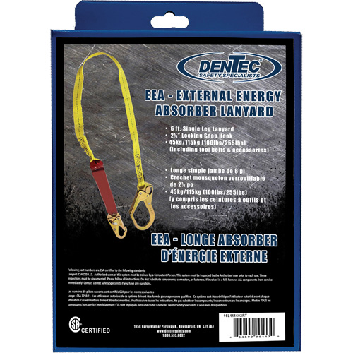 External Energy Absorber Lanyard with 2-1/4" Hook in Retail Box, 6', Snap Hook Center, Snap Hook Leg Ends, Polyester Canadian Safety Group Inc.