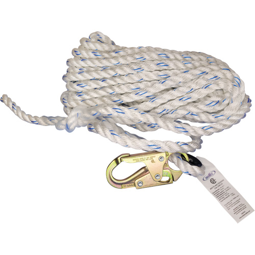 Cordage de s&eacute;curit&eacute; verticale avec mousqueton de 3/4" et cosse cœur Canadian Safety Group Inc.