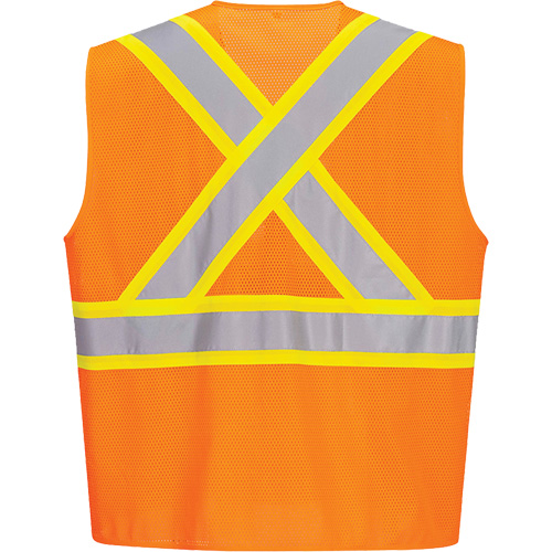 Contrast-Striped Safety Vest, High Visibility Orange, Small, Polyester Canadian Safety Group Inc.
