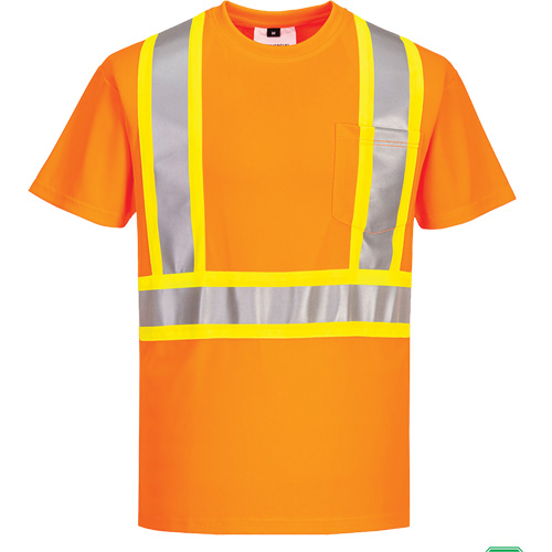 Contrast-Striped Safety T-Shirt, Polyester, Small, High Visibility Orange Canadian Safety Group Inc.
