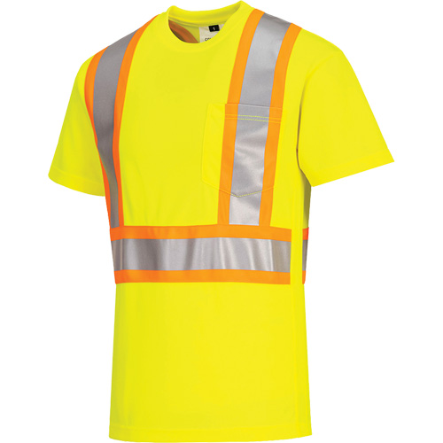 Contrast-Striped Safety T-Shirt, Polyester, Small, High Visibility Lime-Yellow Canadian Safety Group Inc.