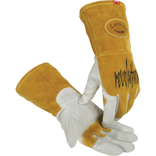 Gants de soudeur TIG/MIG de premi&egrave;re qualit&eacute; avec dos en cuir de vache refendue isol&eacute;es et ignifug&eacute;s Caiman, Cuir fleur de ch&egrave;vre, Taille T-Grand Canadian Safety Group Inc.