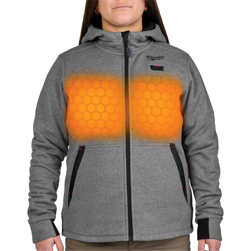 Chandail &agrave; capuchon chauffant M12 avec pile, Femmes, T-Grand, Gris, Poly-coton Canadian Safety Group Inc.