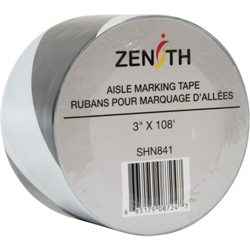 Ruban pour marquage d'all&eacute;es, 3" x 108', PVC, Noir et blanc Canadian Safety Group Inc.