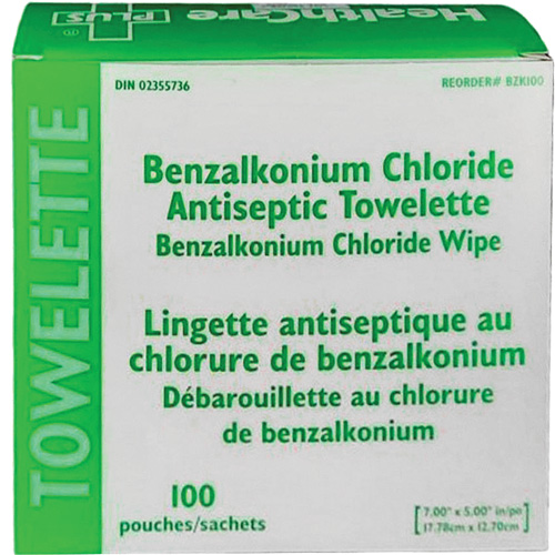 BZK Benzalkonium Chloride Towelette, Towelette, Antiseptic Canadian Safety Group Inc.