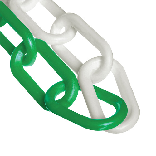 Chaîne de barri&egrave;re en plastique &agrave; deux couleurs, Vert/Blanc, Maillon de 2", 500' de long Canadian Safety Group Inc.