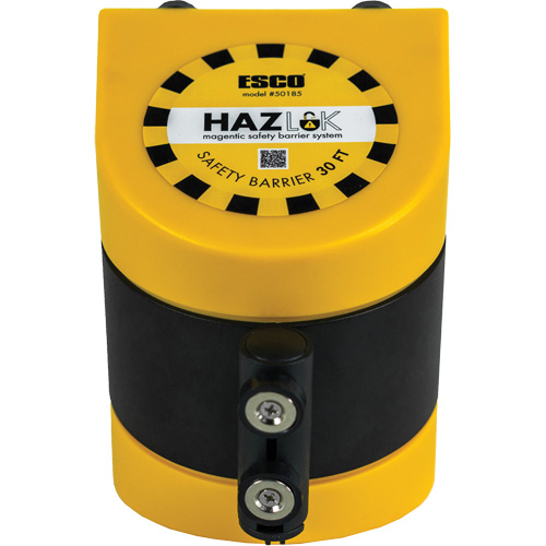 Syst&egrave;me de barri&egrave;re de s&eacute;curit&eacute; HAZLOK, Plastique, Fixation magn&eacute;tique, 30', Ruban Noir et jaune Canadian Safety Group Inc.