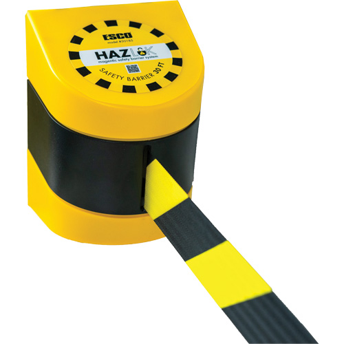Syst&egrave;me de barri&egrave;re de s&eacute;curit&eacute; HAZLOK, Plastique, Fixation magn&eacute;tique, 30', Ruban Noir et jaune Canadian Safety Group Inc.