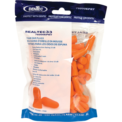 Bouchons d'oreilles jetables en mousse orange SEALTEC33, Vrac - Sac en poly Canadian Safety Group Inc.