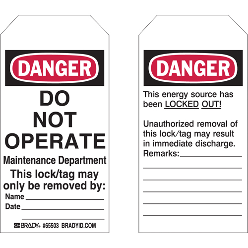 &eacute;tiquettes de verrouillage, Plastique, 3" la x 5-3/4" h, Anglais Canadian Safety Group Inc.