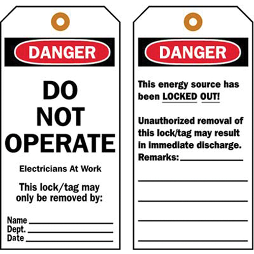 Lockout Tags, Plastic, 3" W x 5-1/2" H, English Canadian Safety Group Inc.