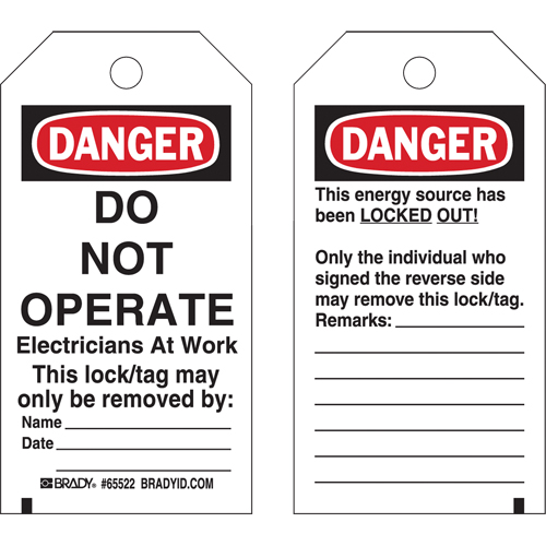 Lockout Tags, Plastic, 3" W x 5-1/2" H, English Canadian Safety Group Inc.