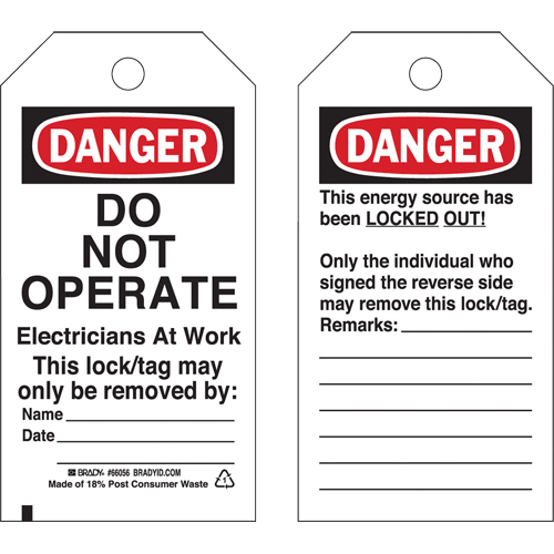 Lockout Tags, Plastic, 3" W x 5-3/4" H, English Canadian Safety Group Inc.