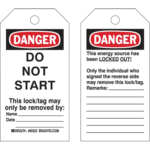 Lockout Tags, Plastic, 3" W x 5-1/2" H, English Canadian Safety Group Inc.