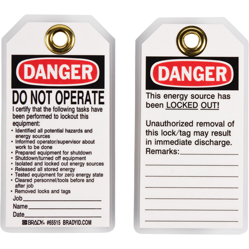 Lockout Tags, Plastic, 3" W x 5-1/2" H, English Canadian Safety Group Inc.