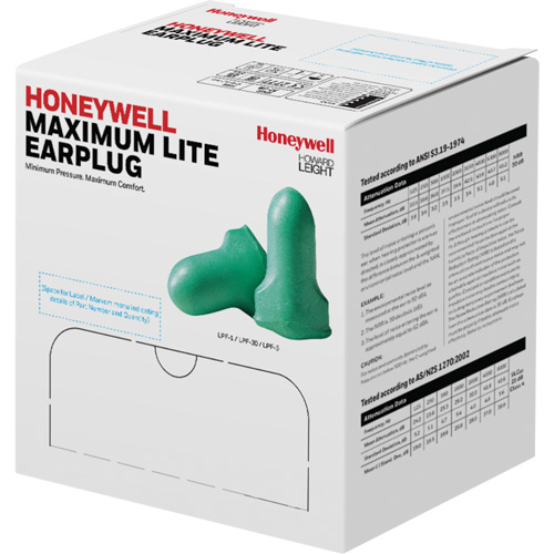 Bouchons d'oreilles en mousse &agrave; basse pression Maximum Lite de Howard Leight, Vrac - Boîte Canadian Safety Group Inc.