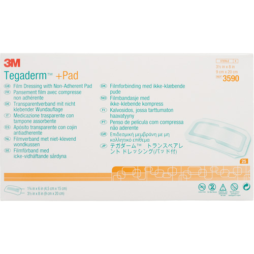 Pansement transparent Tegaderm avec tampon absorbant, Rectangulaire/carr&eacute;e, 8", Plastique, St&eacute;rile Canadian Safety Group Inc.