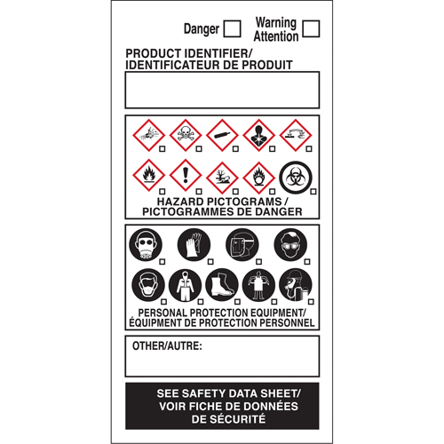 &eacute;tiquettes SIMDUT fabriqu&eacute;es sur place, Vinyle, Feuille, 4" lo x 2" la Canadian Safety Group Inc.