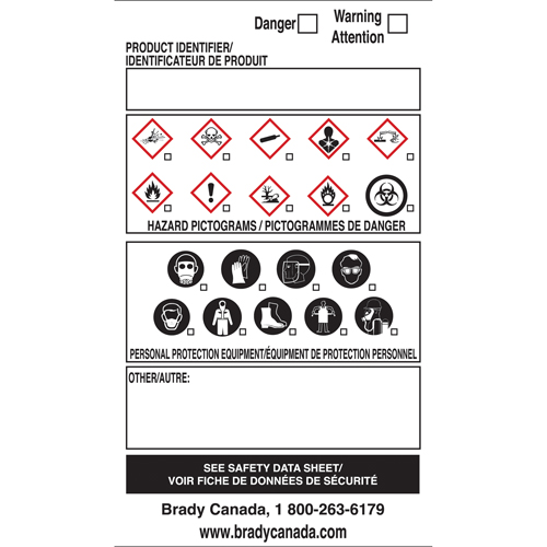 &eacute;tiquettes SIMDUT fabriqu&eacute;es sur place, Vinyle, Feuille, 5" lo x 5" la Canadian Safety Group Inc.