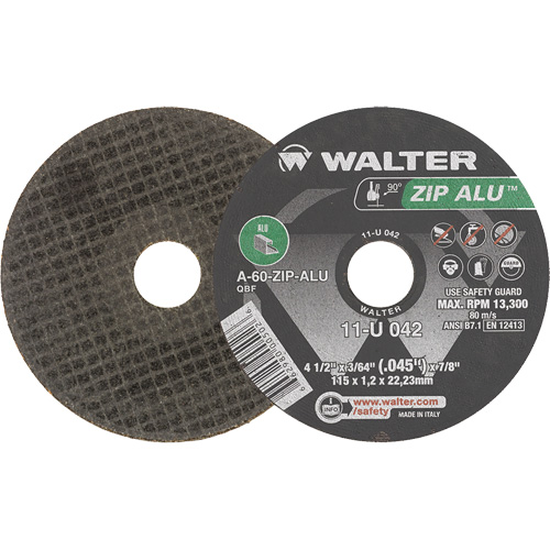 Zip Alu Cut-Off Wheel, 4-1/2" x 3/64", 7/8" Arbor, Type 1, Aluminum Oxide, 13300 RPM Canadian Safety Group Inc.