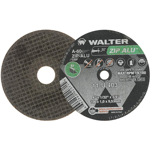 Meule ZIP ALU, 4" x 1/32", Arbre de 3/8", Type 1, Oxyde d'aluminium, 19100 Tr/min Canadian Safety Group Inc.