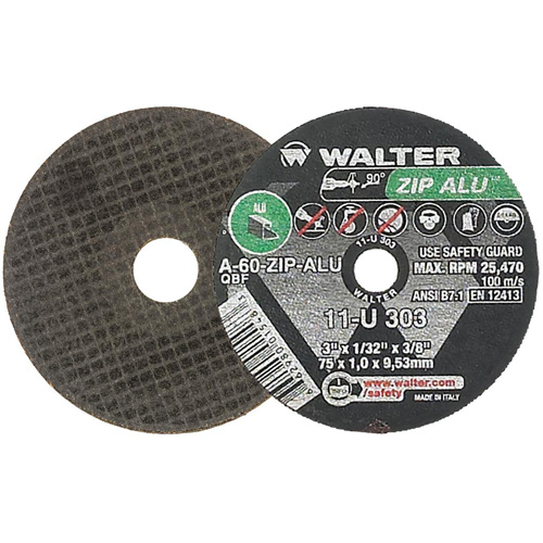 ZIP ALU Cutting Wheel, 3" x 1/32", 3/8" Arbor, Type 1, Aluminum Oxide, 25470 RPM Canadian Safety Group Inc.