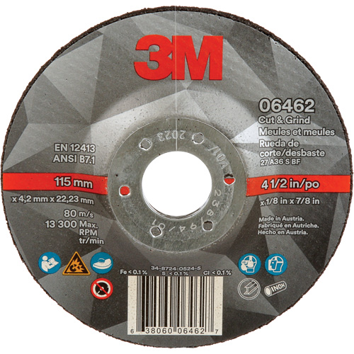 Meule &agrave; tronçonner, 4-1/2" x 1/8", Arbre de 7/8", Type 27, C&eacute;ramique Canadian Safety Group Inc.