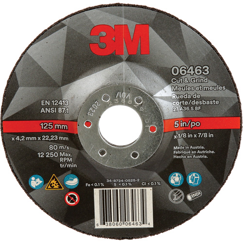 Meule &agrave; tronçonner, 5" x 1/8", Arbre de 7/8", Type 27, C&eacute;ramique Canadian Safety Group Inc.