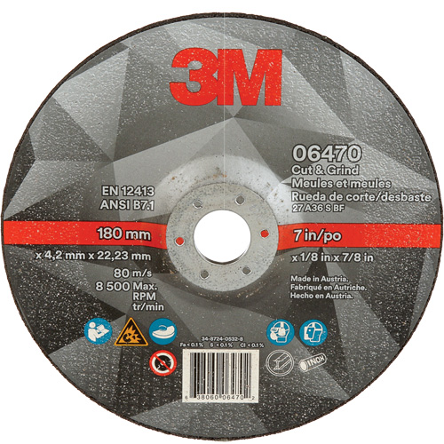 Meule &agrave; tronçonner, 7" x 1/8", Arbre de 7/8", Type 27, C&eacute;ramique Canadian Safety Group Inc.
