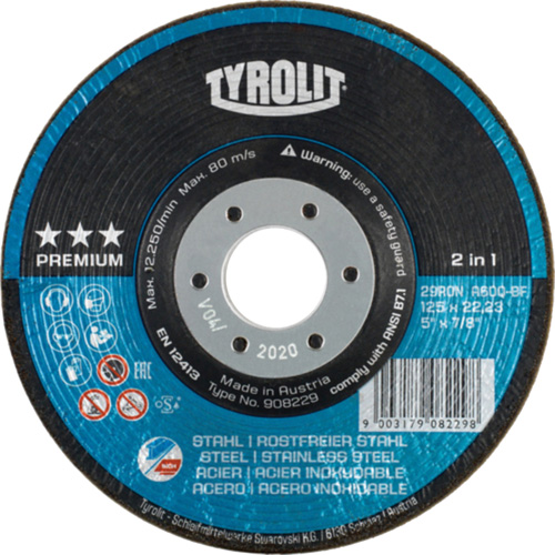 Rondeller Depressed Centre Grinding Wheel, 4-1/2", 36 Grit, 7/8", 13300 RPM, Type 29 Canadian Safety Group Inc.