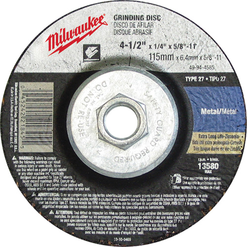 Grinding Wheel, 4-1/2" x 1/8", 5/8"-11 Arbor, Aluminum Oxide, Type 27 Canadian Safety Group Inc.