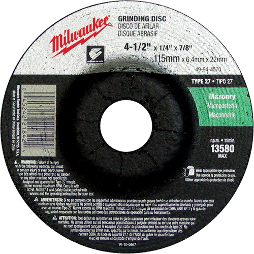 Grinding Wheel, 4-1/2" x 1/4", 7/8" Arbor, Silicon Carbide, Type 27 Canadian Safety Group Inc.