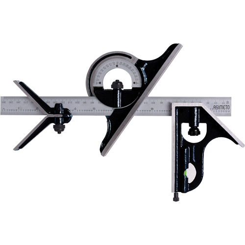 Combination Square Set with E/M Rule, 4 pcs., 1/64"/0.5 mm Graduations, Steel, Plain Canadian Safety Group Inc.