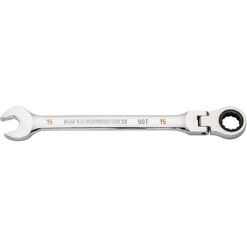 Cl&eacute; combin&eacute;e &agrave; cliquet 90 dents et t&ecirc;te flexible, 12 pans, 15 mm, Fini Chrome Canadian Safety Group Inc.